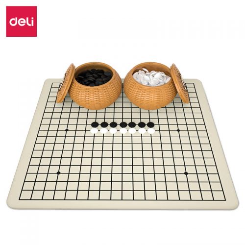 得力(deli) 圍棋五子棋套裝 仿竹簍象棋雙面棋盤(pán) 6739