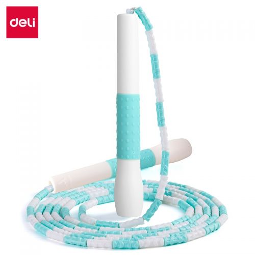 得力（deli） 兒童竹節(jié)跳繩幼兒園小學(xué)生初學(xué)專用可調(diào)節(jié)體育考試中考專業(yè)繩軟珠可調(diào)節(jié) 【包膠防滑款】晴空藍(lán)-2.2m長度可調(diào)