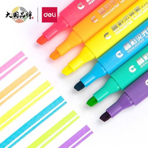 得力(deli)6色熒光筆考試復(fù)習(xí)重點(diǎn)標(biāo)記筆 手帳可用水性記號(hào)筆6支/盒33111