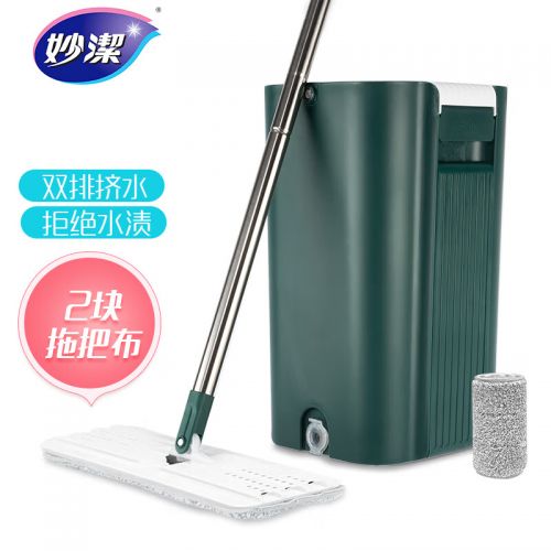 妙潔 刮刮桶刷刷樂 共2塊拖布 免手洗平板墩布 家用一拖凈帶桶懶人