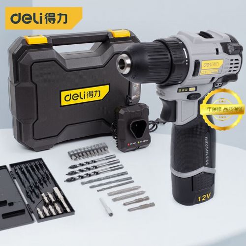 得力（deli） 得力手電鉆電動螺絲刀無刷充電式鋰電池電鉆家用12V多功能鋰電鉆 單電池+標(biāo)準(zhǔn)鉆頭套餐