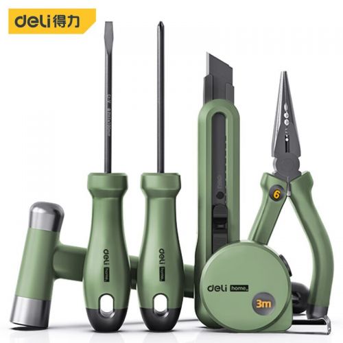 得力（deli）國(guó)民家居home系列家用手電動(dòng)工具組套應(yīng)急維修多功能套裝 常規(guī)6件套【復(fù)古綠】