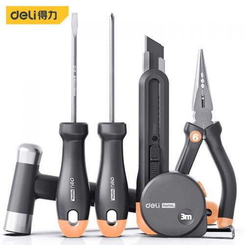得力（deli）國(guó)民家居home系列家用手電動(dòng)工具組套應(yīng)急維修多功能套裝 常規(guī)6件套【夢(mèng)幻橙】